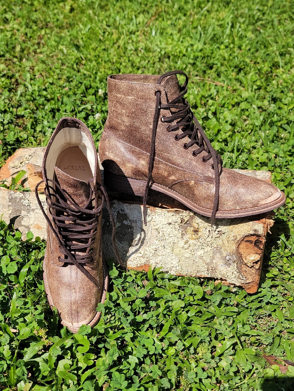 Boxcar Distressed Brown Lace-Up Leather Ankle Boots - Picture 2 of 11